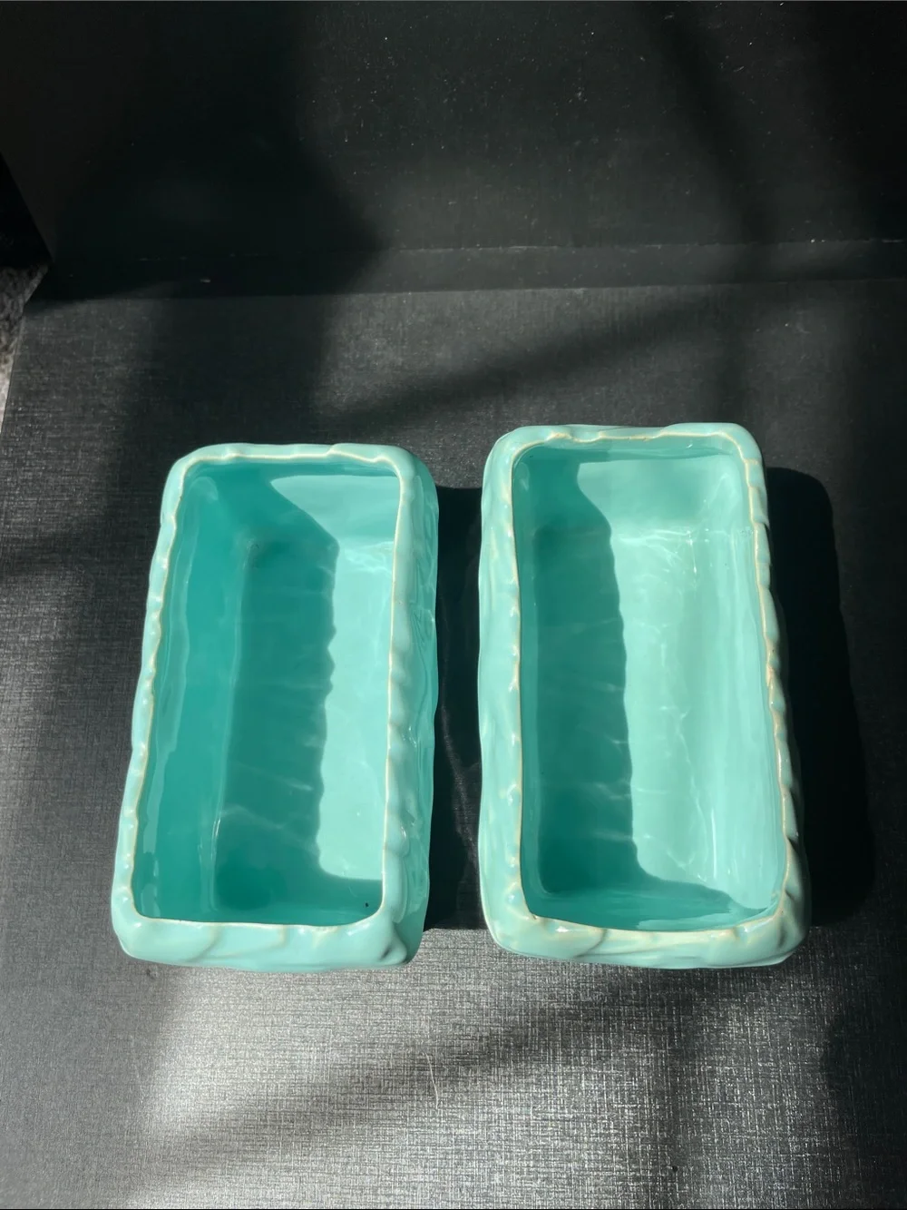 Vintage McCoy Rectangular Planters Windowsill Box Vase Blue Turquoise Set of 2